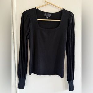 Premise Square Neck Sheer Mesh Sleeves black Long Sleeves Top Shirt size S